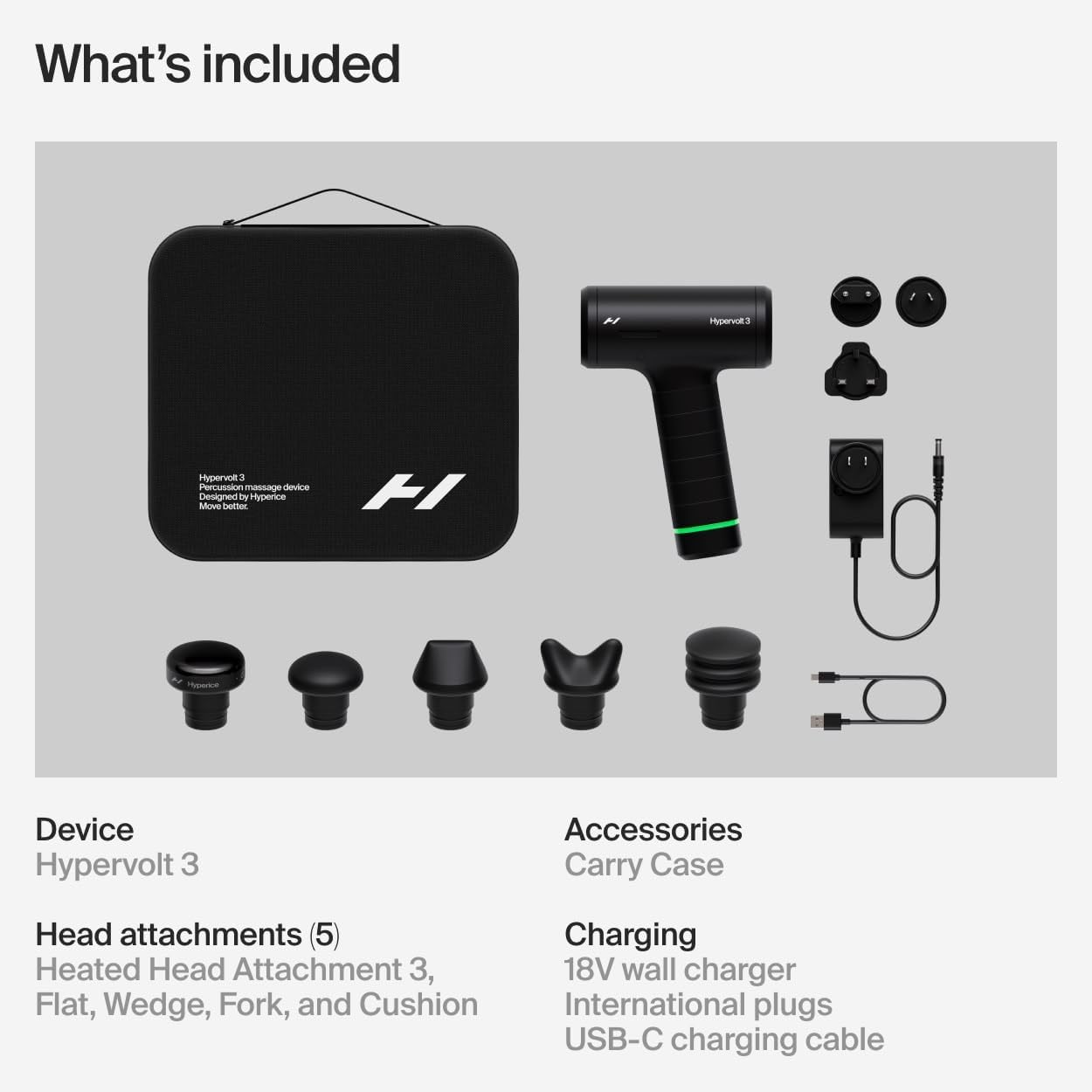 Hyperice Hypervolt 3 Percussion Massage Gun Heated Head Premium Carry Case | Loosen Tight Muscles | Five Speed Control Settings | Quiet Performance | Heated Head | Pressure Sensor Tech | 4 Hour Battery