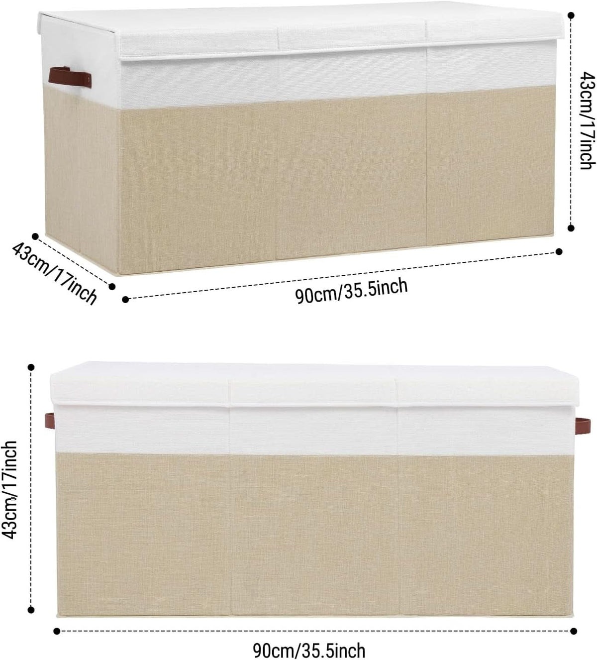 Extra-Large Fabric Storage Bin with Dividers, Beige & White