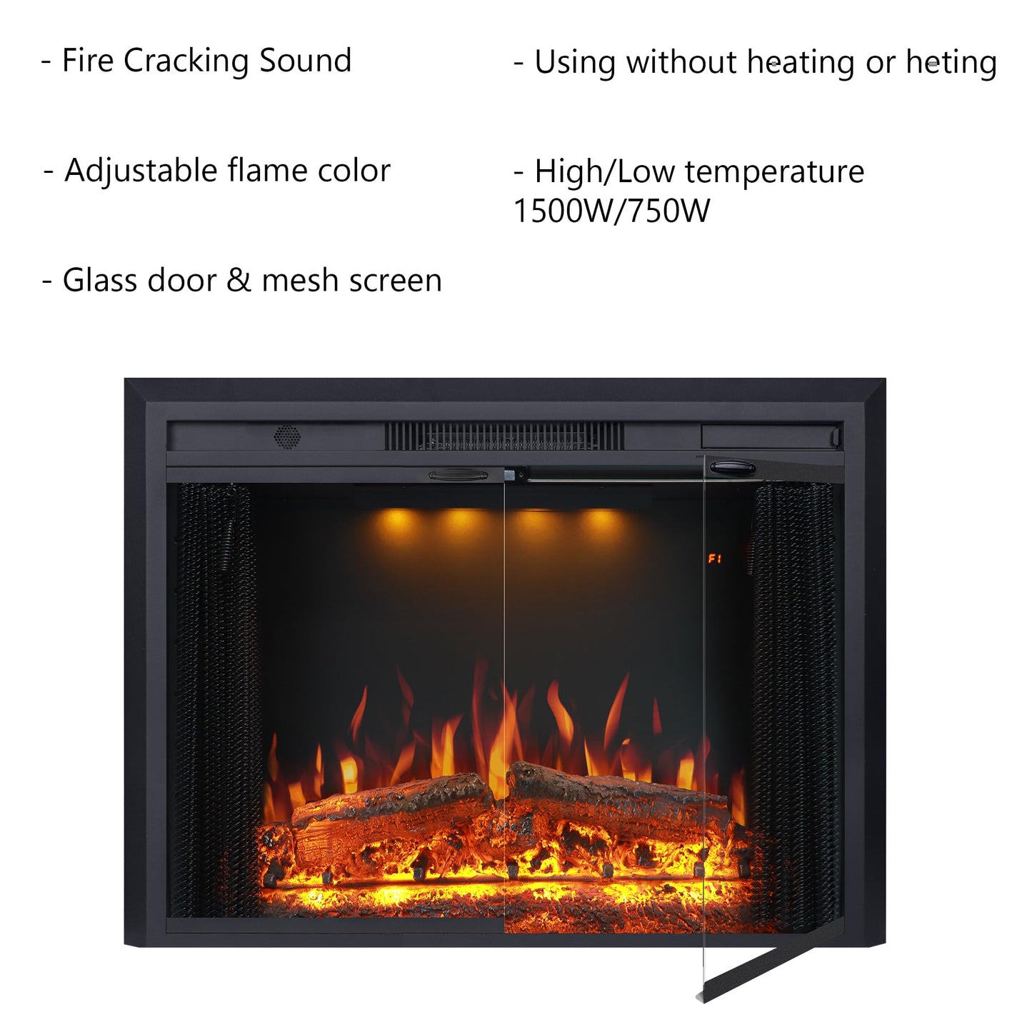 Valuxhome 40” W Electric Fireplace Insert with Log Speaker for Crackling Sound, 750W(Low)/1500W(high) for Heating, Independent Function for Heating and Changing Colors, Overheating Protection