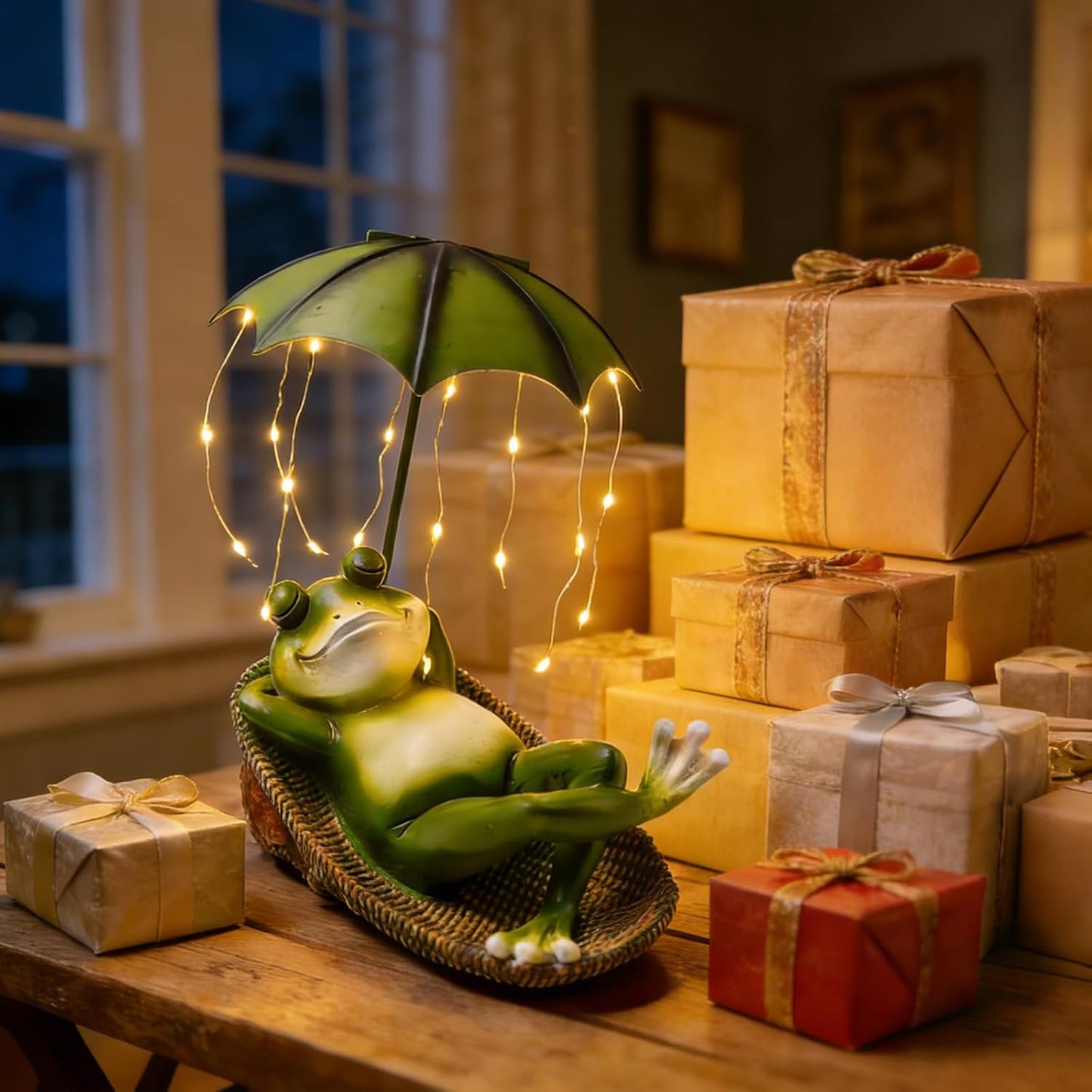 Solar Frog with Umbrella Statue - LED Solar Powered Garden Decor, Auto On/Off Waterproof Resin Outdoor Sculpture for Patio, Yard, Pond, Unique Gardening Gifts for Women & Mom