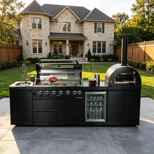 109" Outdoor Kitchen Island Gas Grill with Pizza Oven & Sink | 109 Inch Outdoor Kitchen Island | Gas Grill with Pizza Oven