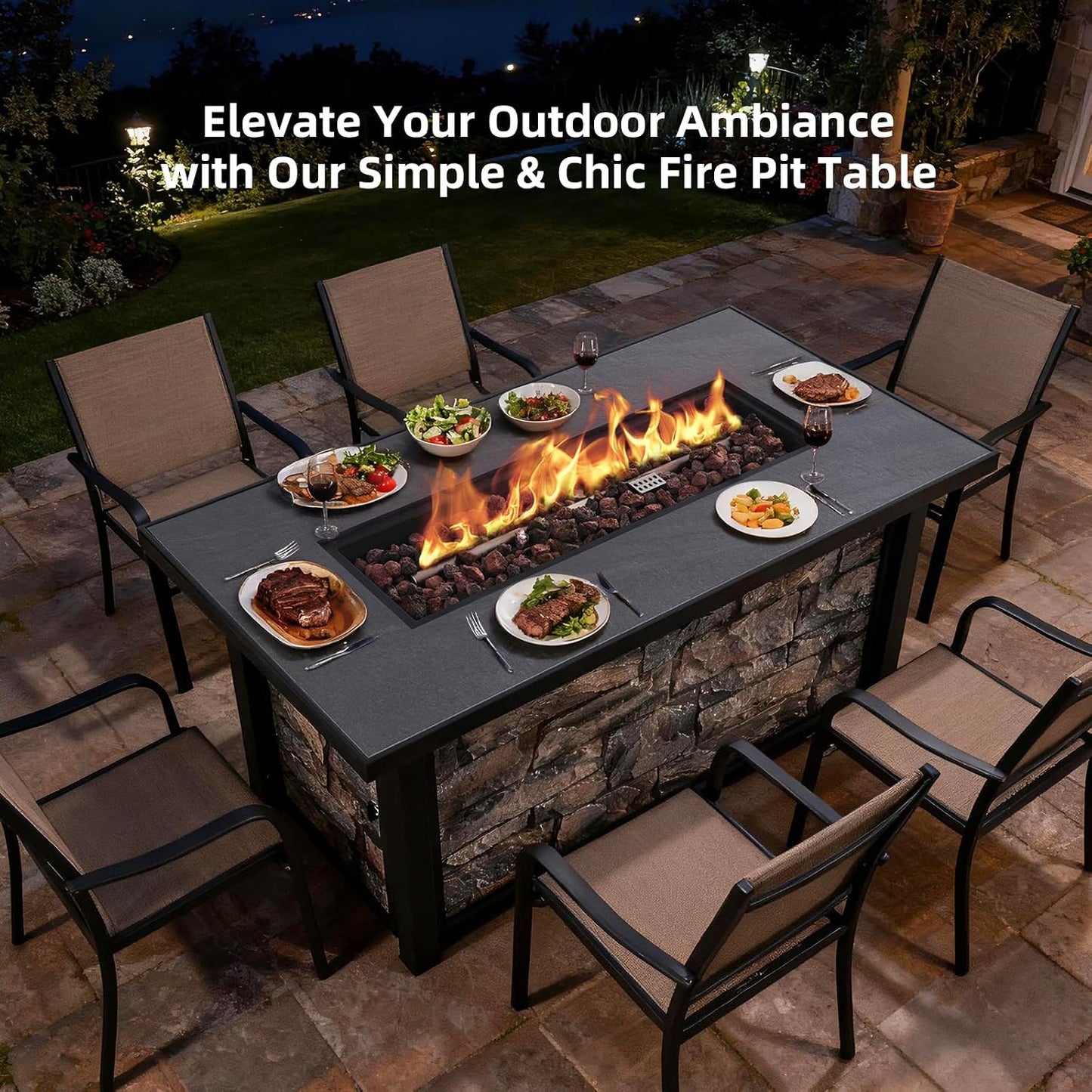 48" Fire Pit Table, 50000 BTU, Ceramic Top, Propane with Lava Rocks & Cover | Rectangular Propane Fire Table,Stone-look Panel, Ideal for Family Parties, Daily Leisure, Patio Backyard Deck Garden Use