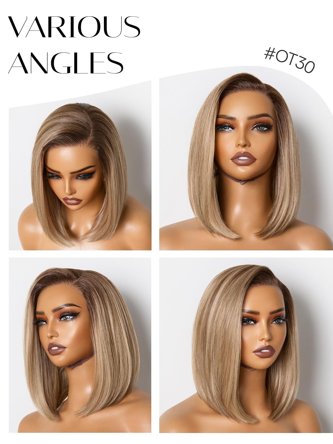 GORGIUS Blonde Bob Wig with Highlights Glueless Straight Short Synthetic Lace Front Wigs For Women Pre Cut Pre Plucked Side Part Hairline 12 Inch