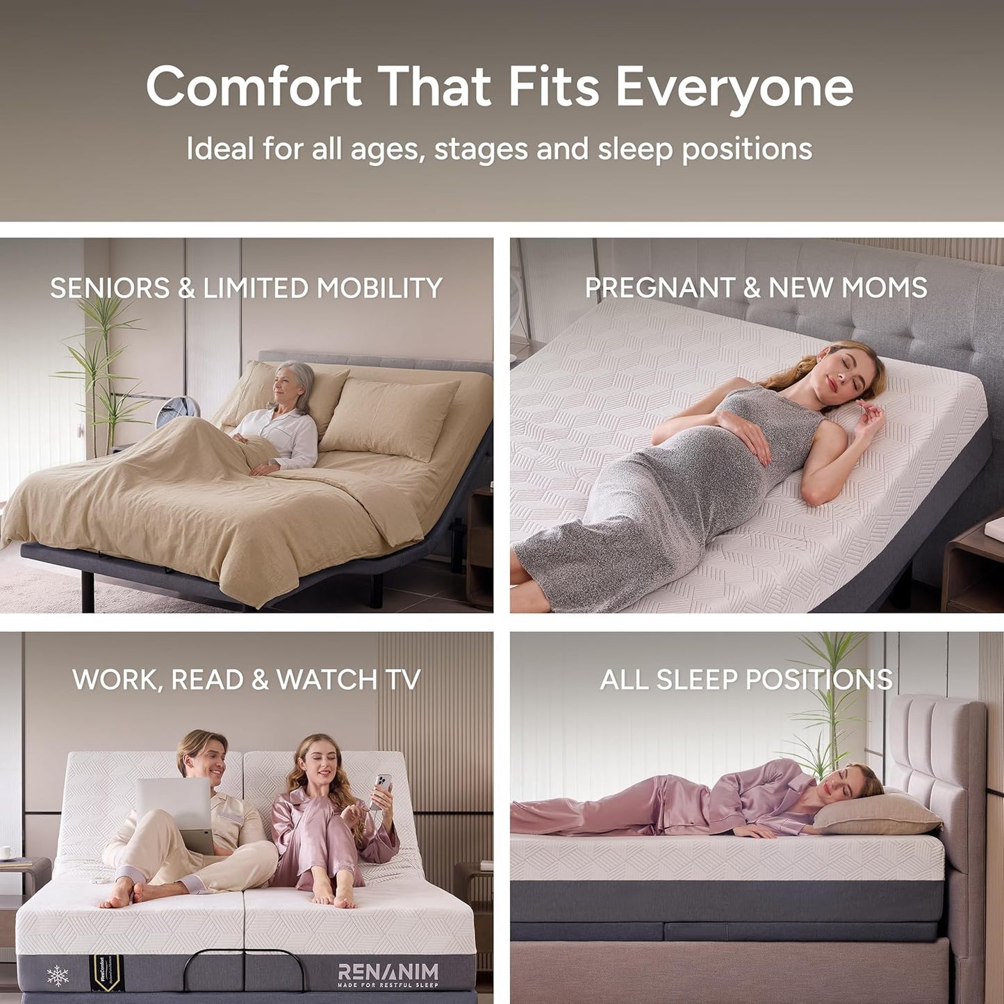 SF Full Size Adjustable Bed Frame with Mattress - 12" Hybrid Memory Foam - Electric Massage - Wireless Remote for Head & Foot Incline - Zero Gravity - Underbed Night Lights & 4 USB Ports