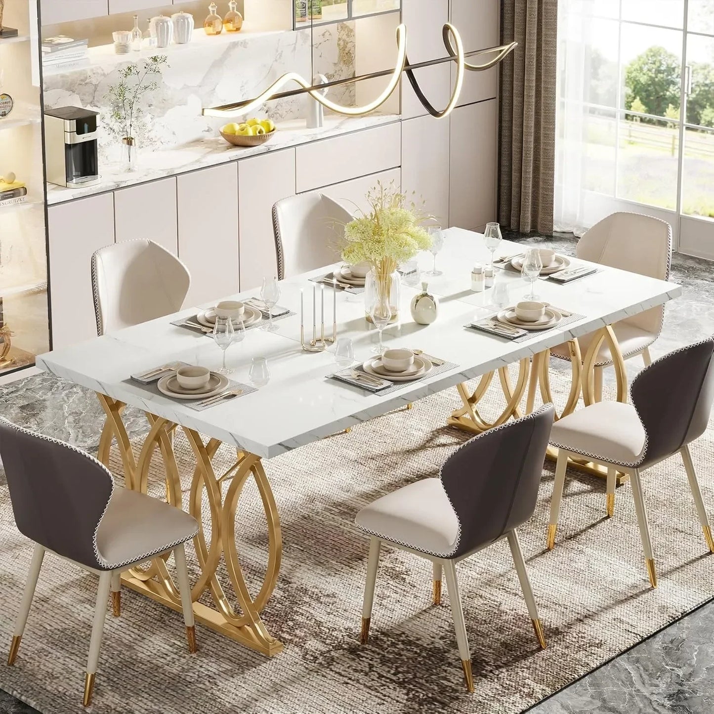 Dining Table, 63" Large Kitchen Table for 4-6 People