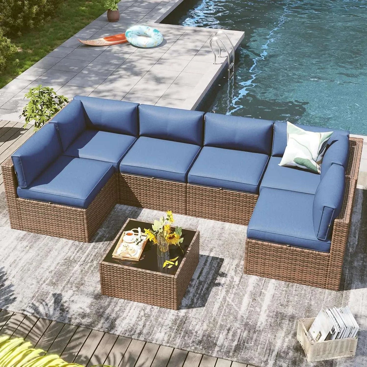 7 Piece Outdoor Patio Furniture Set with Coffee Table