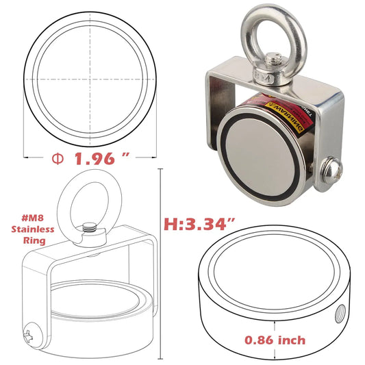 Rotatable TWO side Fishing Magnet Set Heavy Duty Neodymium Rare Earth