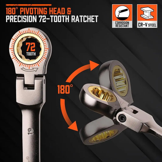 12-Piece Metric Flex-Head Ratcheting Wrench Set with Organizer