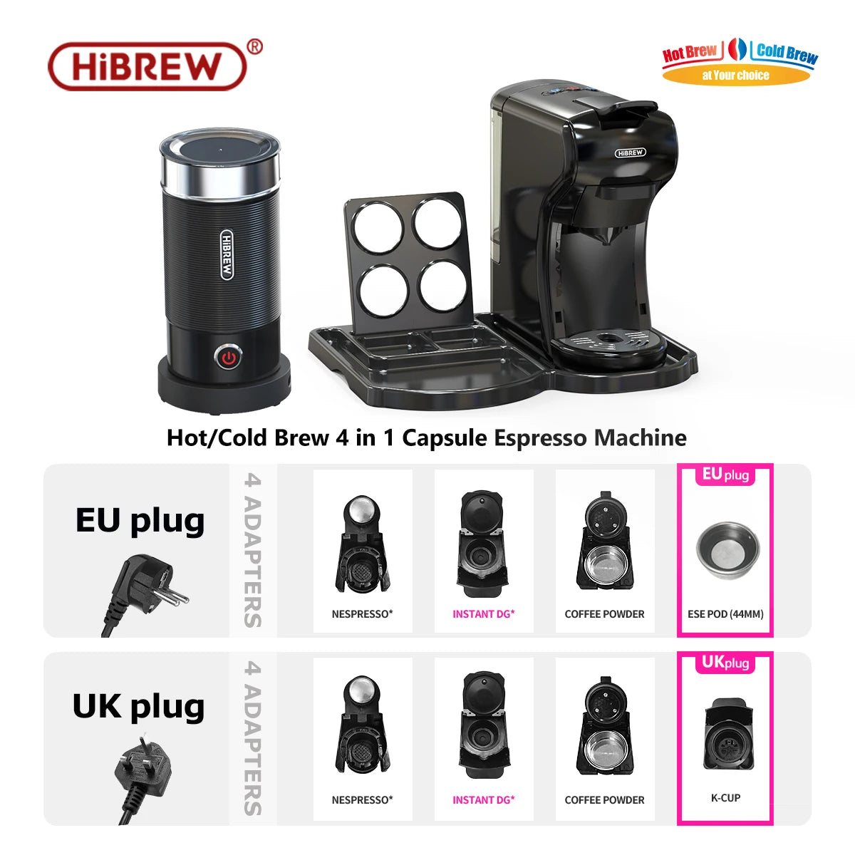 Coffee Machine 19 Bar 4in1 Hot & Cold Multiple Capsule Espresso