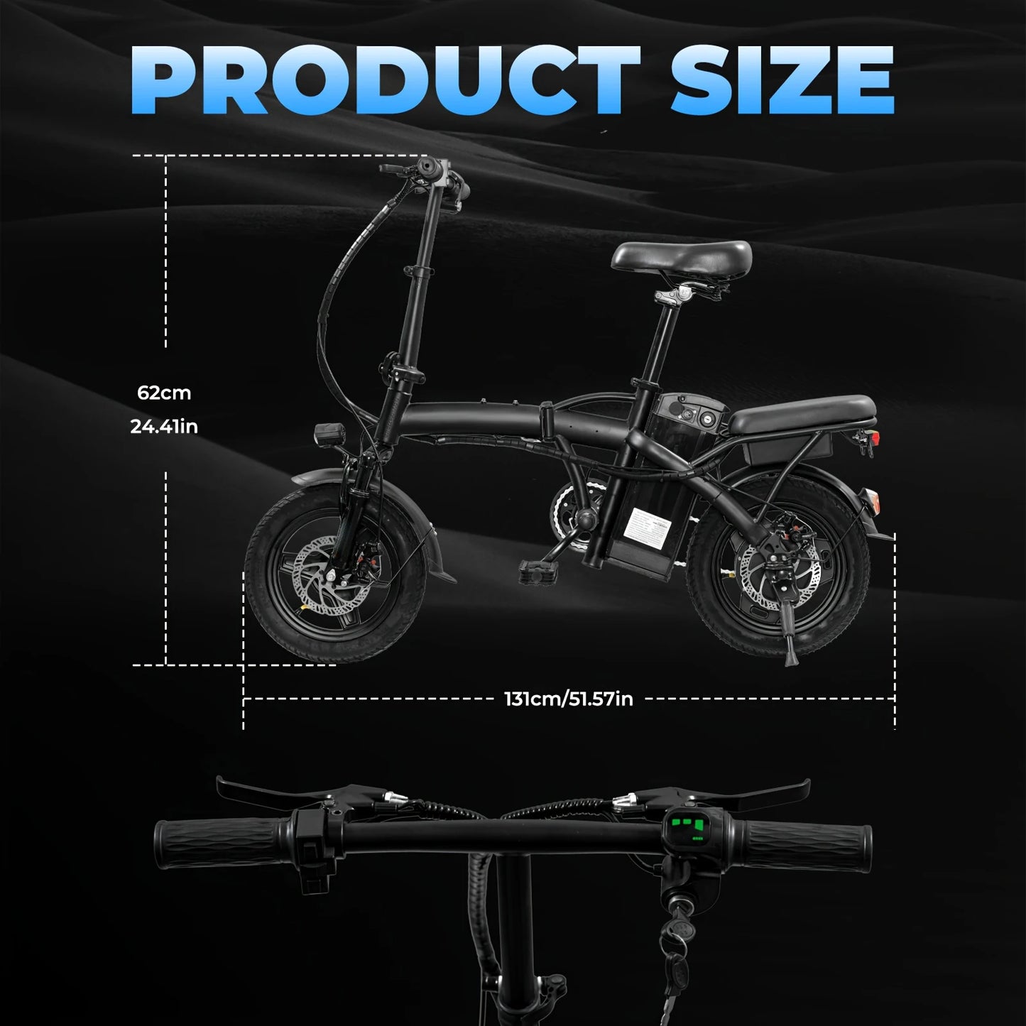 Folding electric bicycles, 14 inch 500W 24MPH 48V 10Ah battery