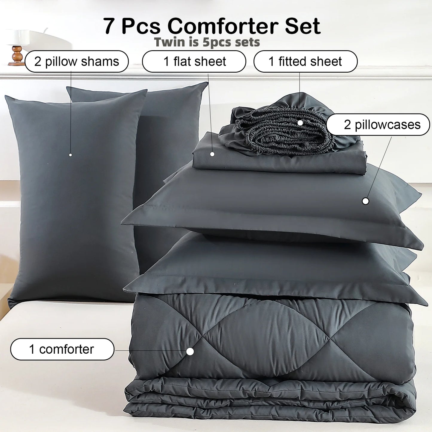 5pcs/7pcs Twin Full Queen King Bedding Sets Home Decor Comforter Flat Sheet