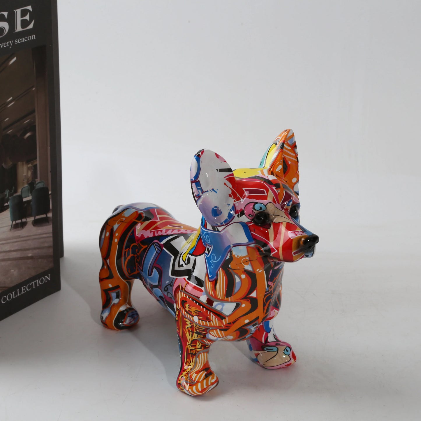 Nordic Art Graffiti Corgi Dog Painting Creative Resin Crafts
