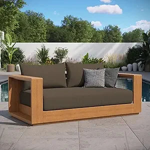 Acacia Wood Outdoor Loveseat in Patio Natural Light Gray with Weather-Resistant Cushions