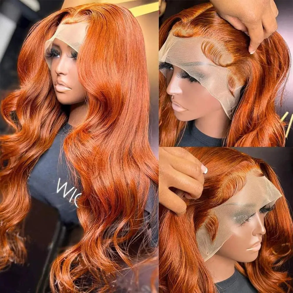 Ginger Orange36 Inch L ace Front Wigs Human Hair Body Wave