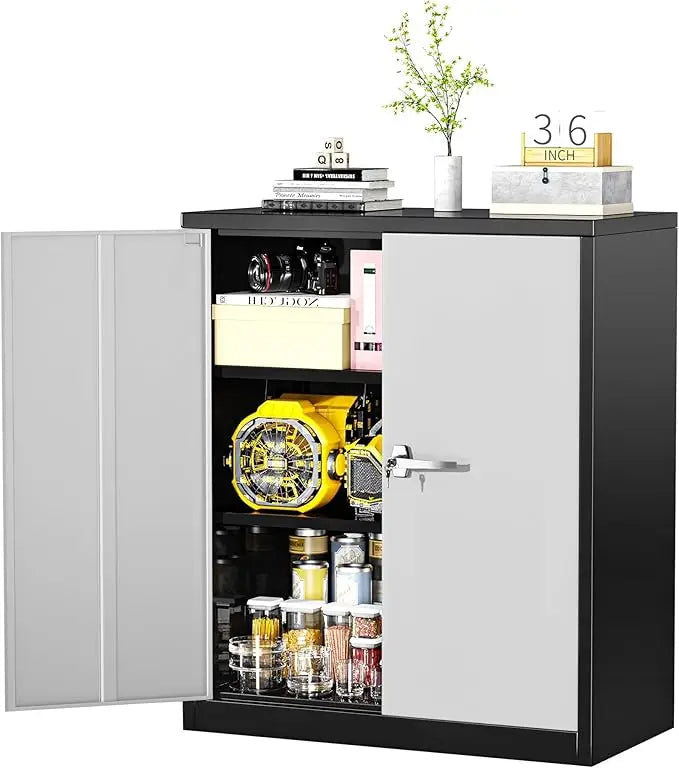 36" Metal Storage Cabinet with Wheels, Lockable Rolling Metal Garage Cabinets