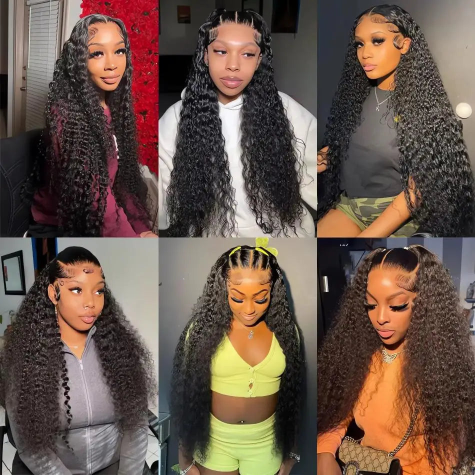 Water Wave Head Transparent Lace Front Wigs Deep Wave