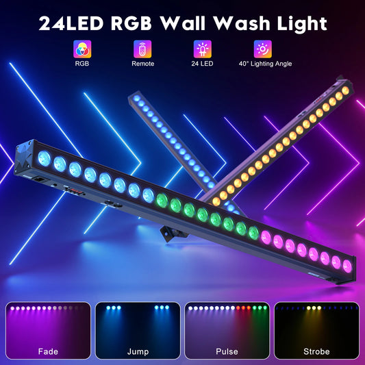 1/2Pcs 60W RGB 24LED Wall Wash Light Bar With Remote Controller