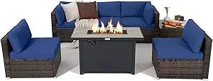 7 Piece Patio Furniture Set with Fire Pit Table, Includes Fire Pit and Protective Cover,