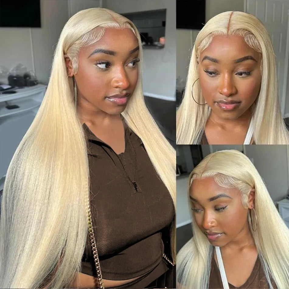 Blonde Lace Front Wig 100% Human Hair Density Straight Frontal Wigs