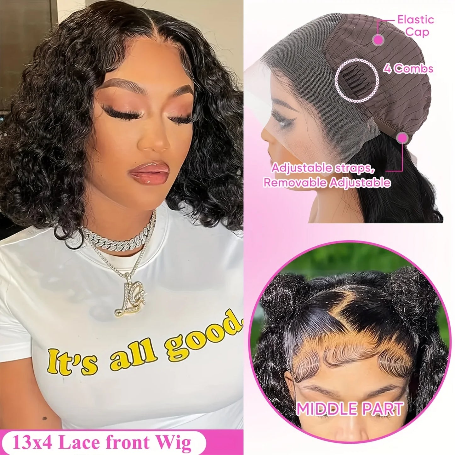 Burmese Curly Deep Wave Curly Human Hair Wig Glue less Wet and Wavy Lace Front