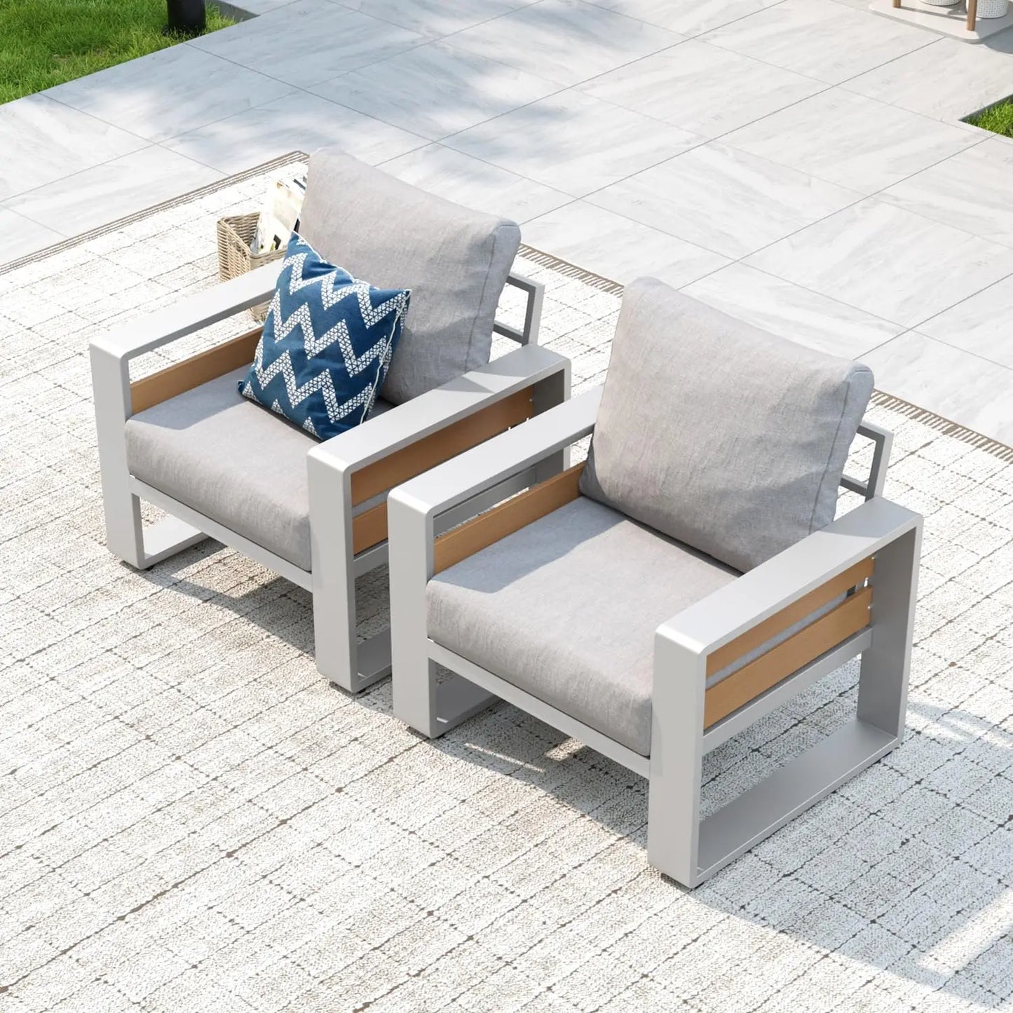 Luxury Aluminum 2 Piece Outdoor Sectional Sofa with 6" Olefin Cushions & Coffee Table