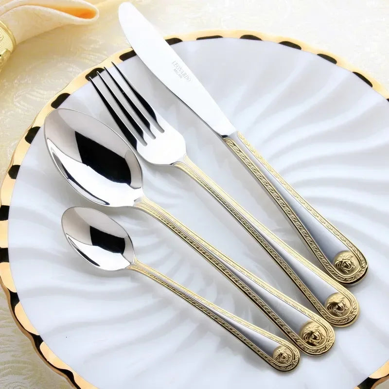 24PCS Vintage Western Gold Plated Dinnerware