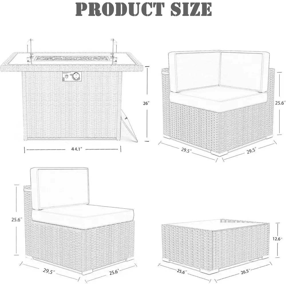 15-Piece Outdoor Patio Furniture Set with Fire Pit Table, Rattan Sectional Sofa with Coffee Table