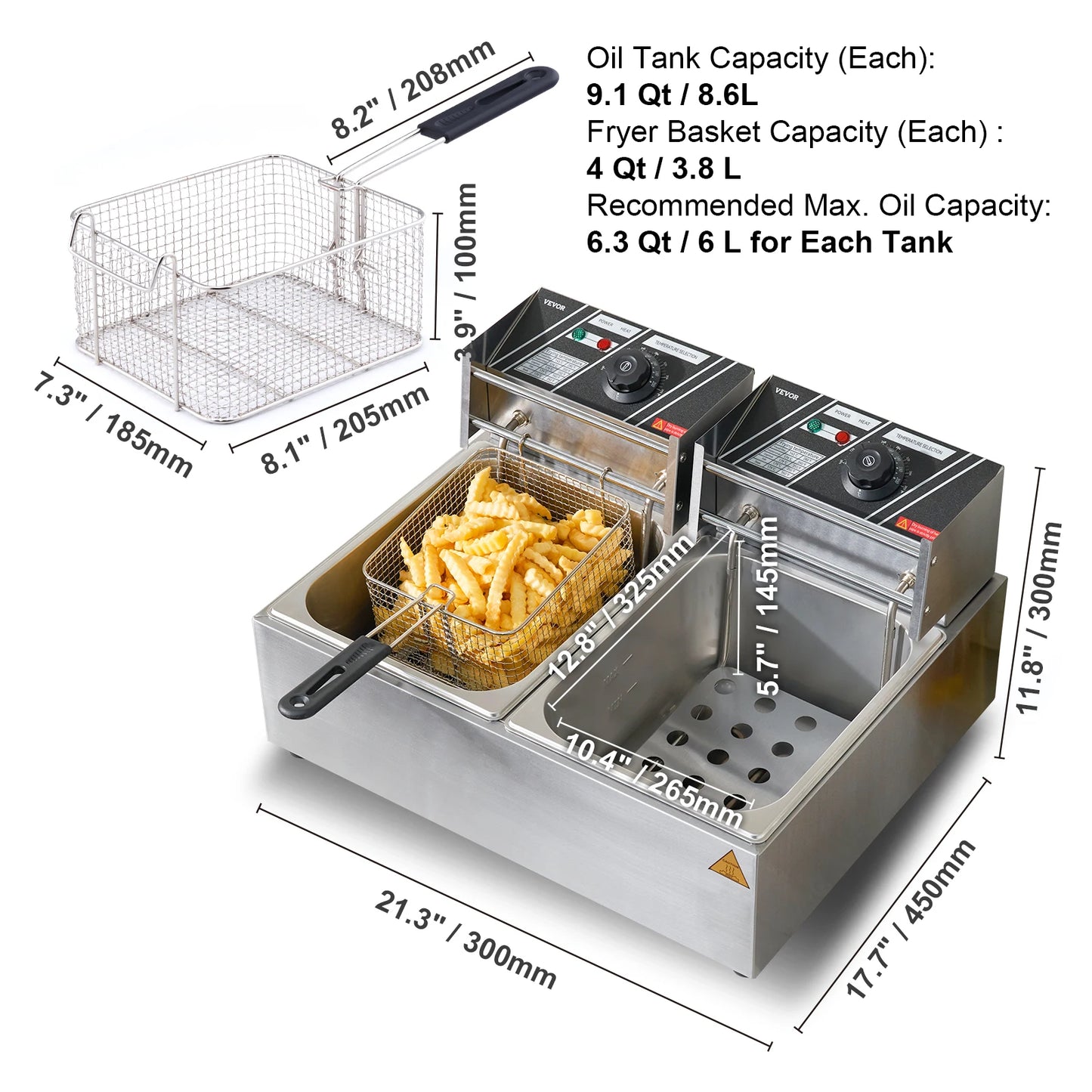 12L Electric Deep Fryer w/Dual Removable Tanks Commercial Countertop Fryer