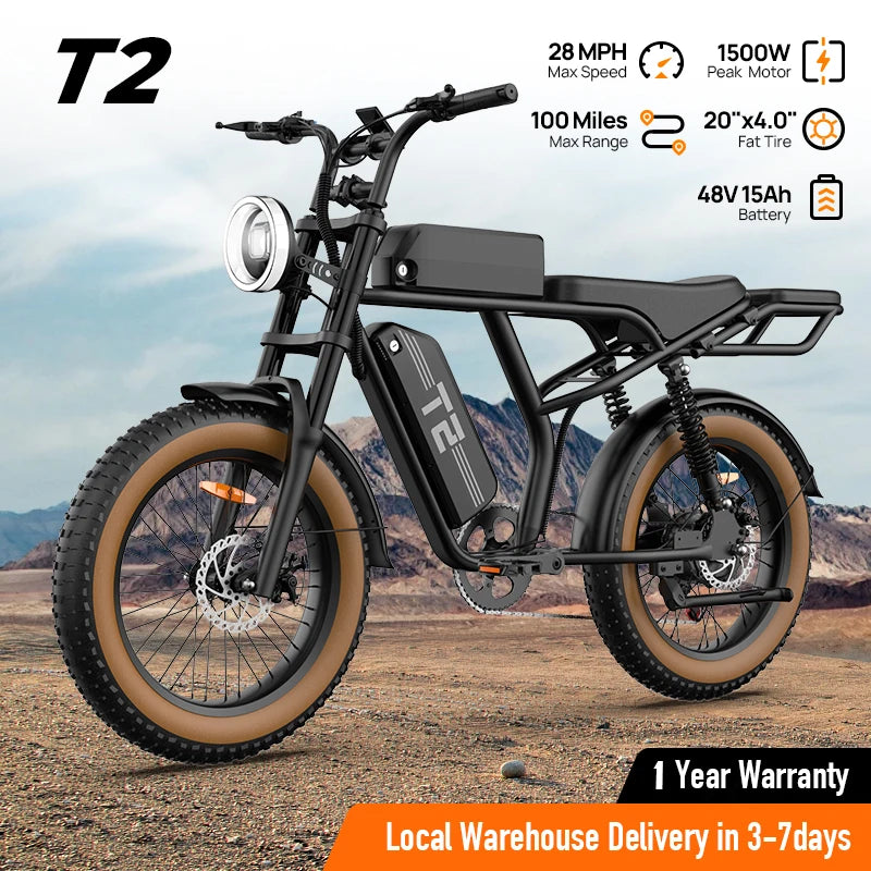 1500W Peak Electric Mountain Bike 48V 15.6Ah 28MPH 100 Mile