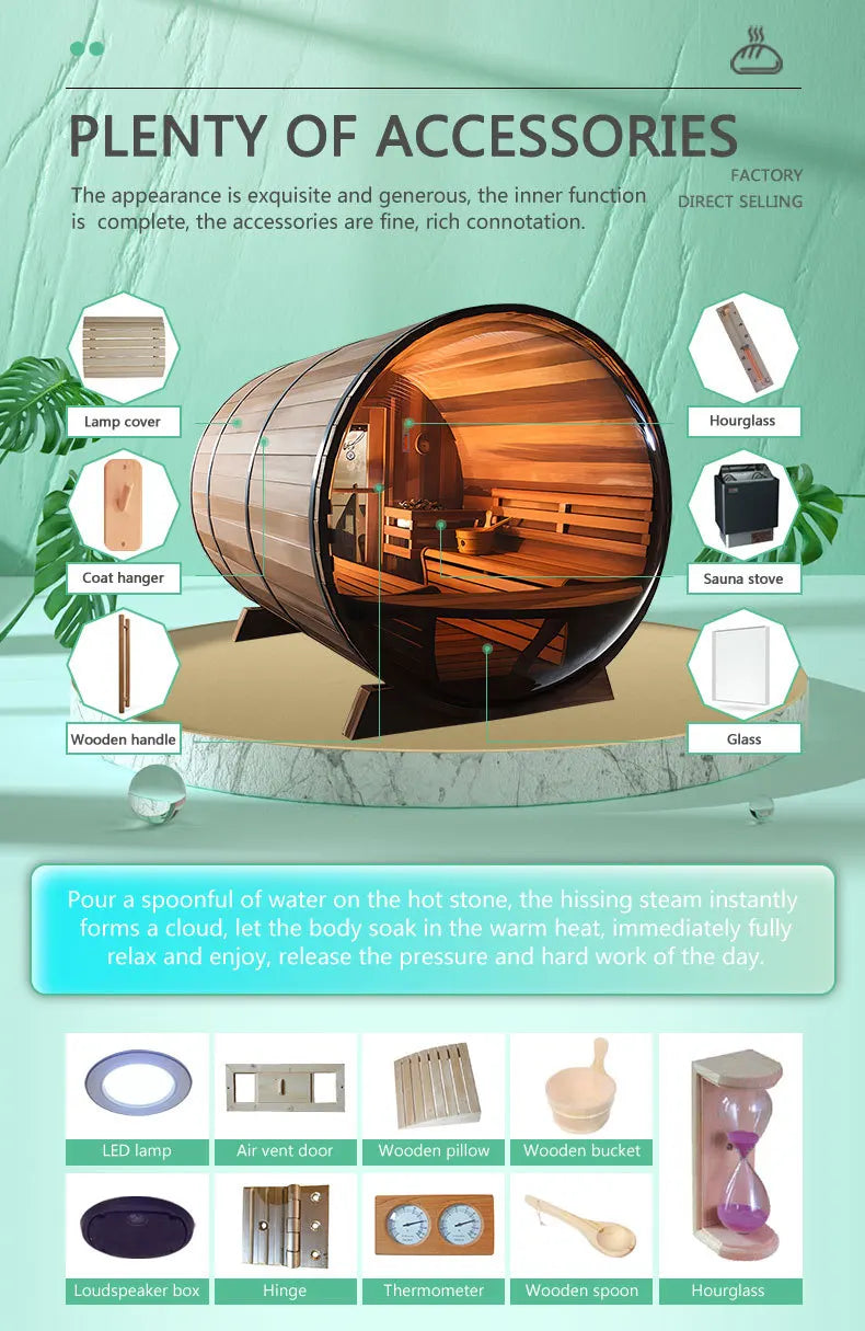 Wholesale barrel sauna wooden door 6 people homemade steam