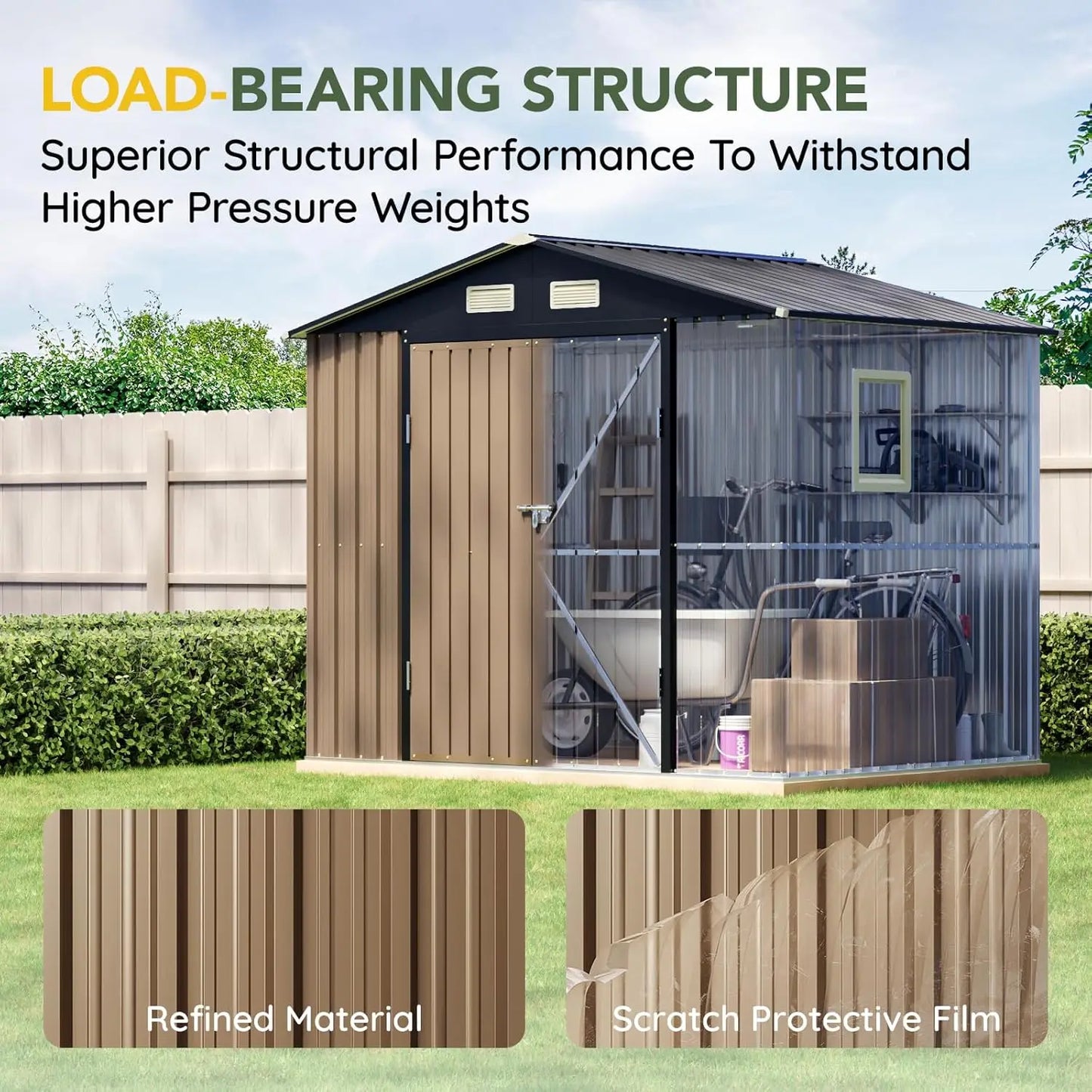 8x6FT Outdoor Steel Storage Shed with Lockable Doors, Weather-Resistant Met