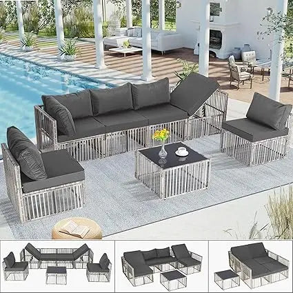 7 Pieces Outdoor Patio Furniture Set, Wicker Outdoor Sectional