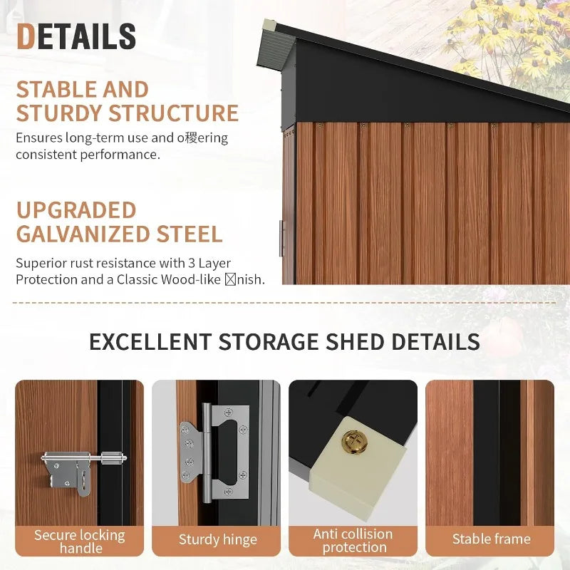 5x3 Ft Storage Shed, Outdoor Metal Shed With Lock, Small Lean To Shed,