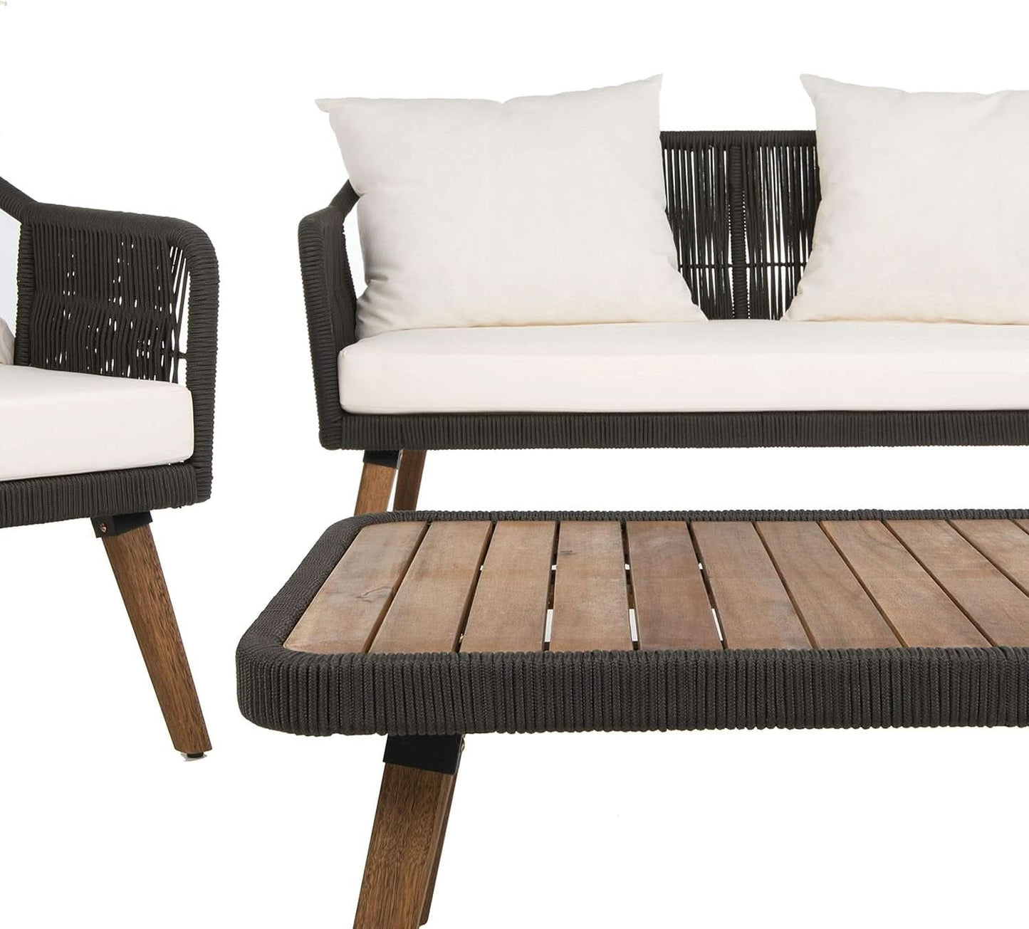 Outdoor Patio 4 Piece Eucalyptus Rope Furniture Set-4