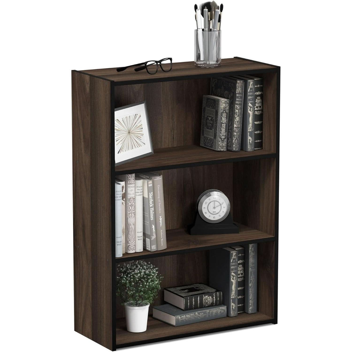 3-Tier Open Shelf Bookcase Columbia Walnut Finish