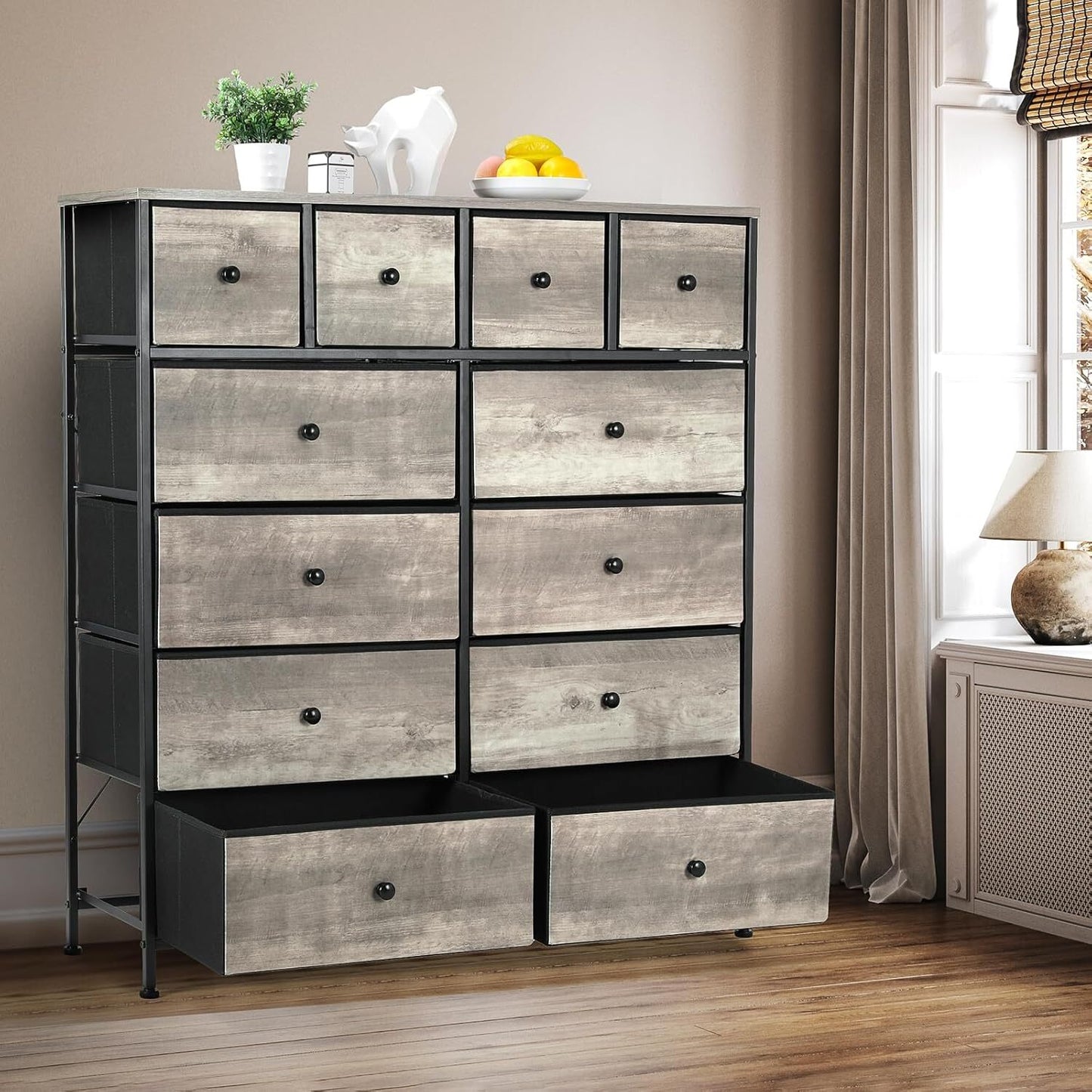 Dresser Storage Tower Organizer, Chest of Drawers 12 Fabric Drawers