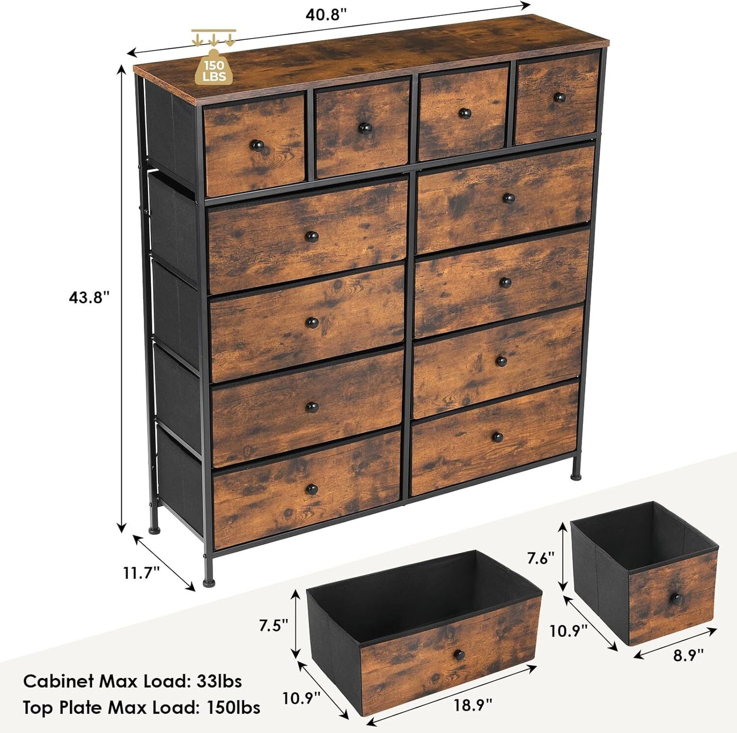 Dresser Storage Tower Organizer, Chest of Drawers 12 Fabric Drawers