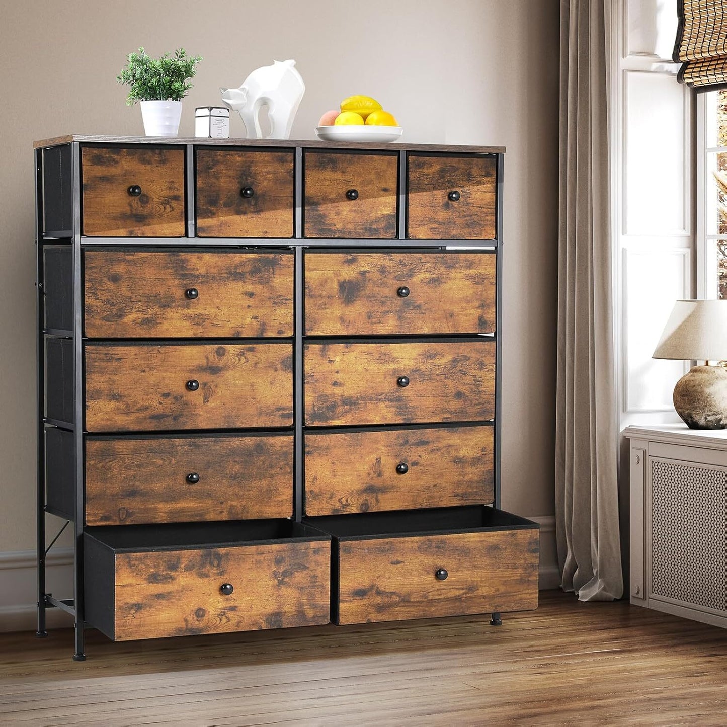 Dresser Storage Tower Organizer, Chest of Drawers 12 Fabric Drawers