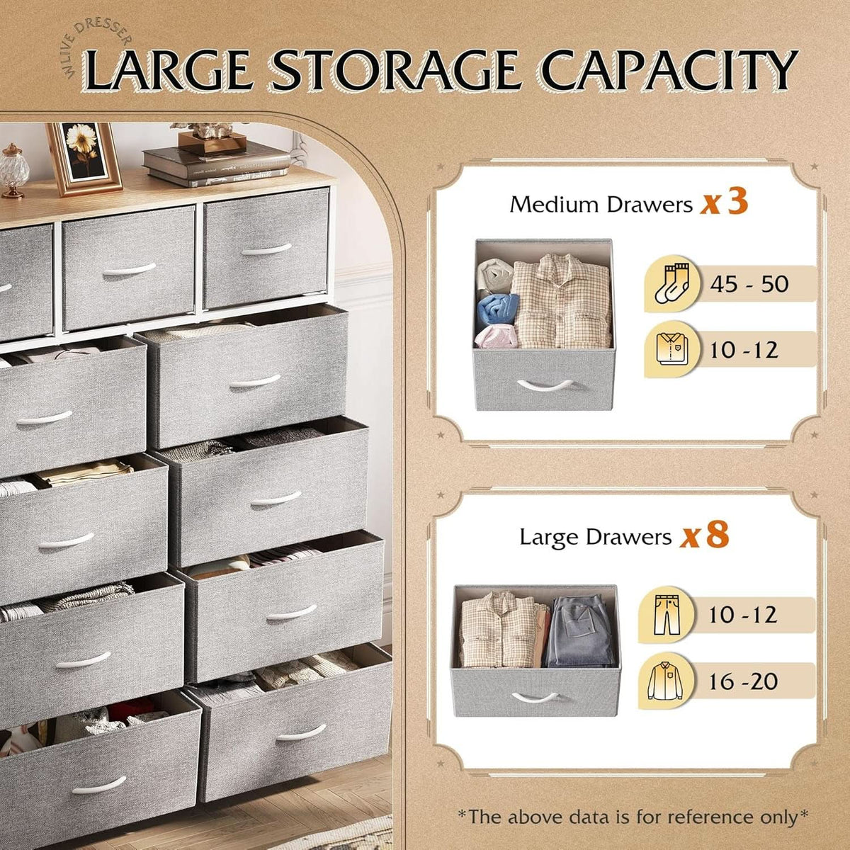 Tall 11-Drawer Fabric Dresser Storage Tower