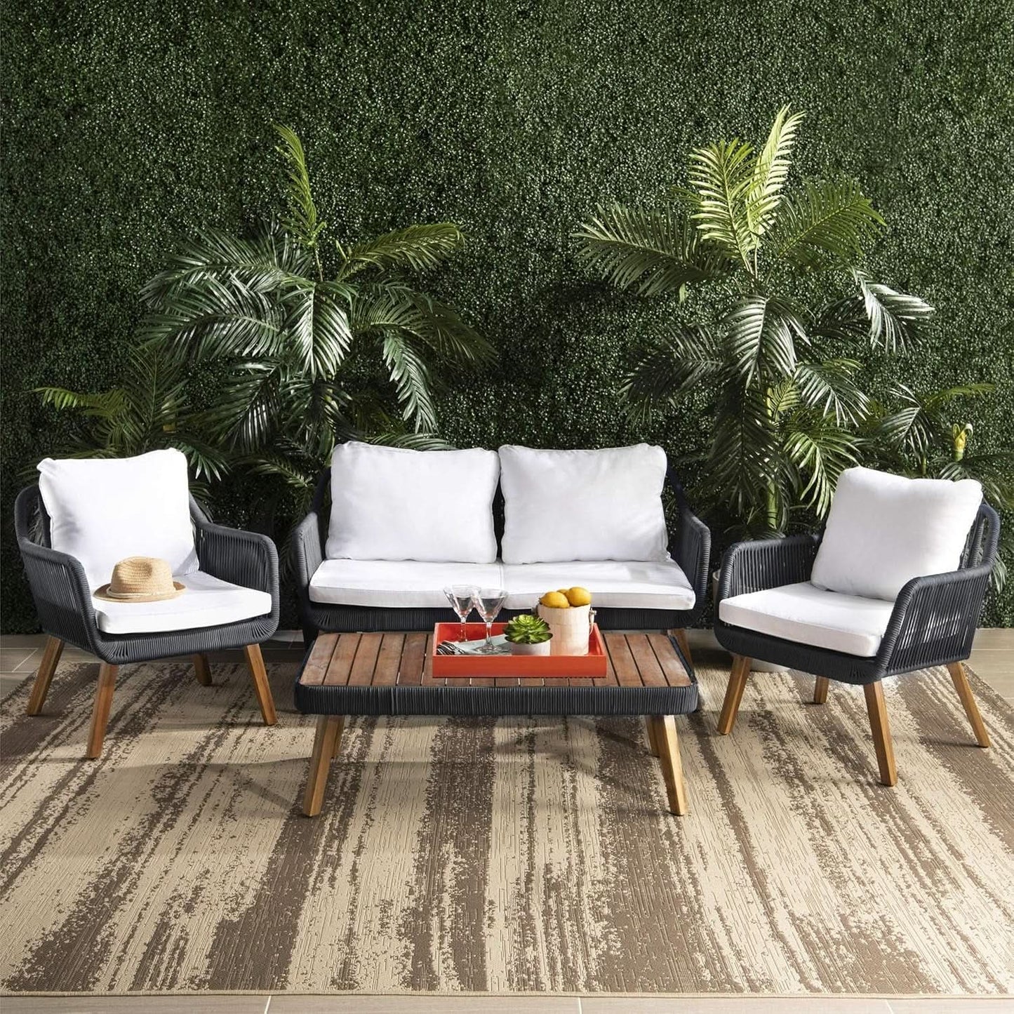 Outdoor Patio 4 Piece Eucalyptus Rope Furniture Set-2