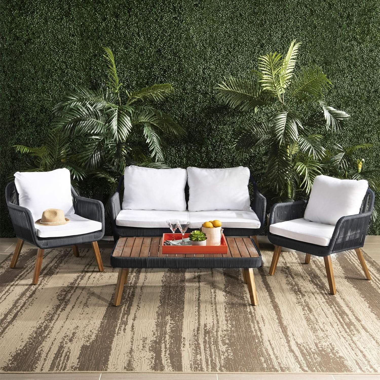 Outdoor Patio 4 Piece Eucalyptus Rope Furniture Set-2