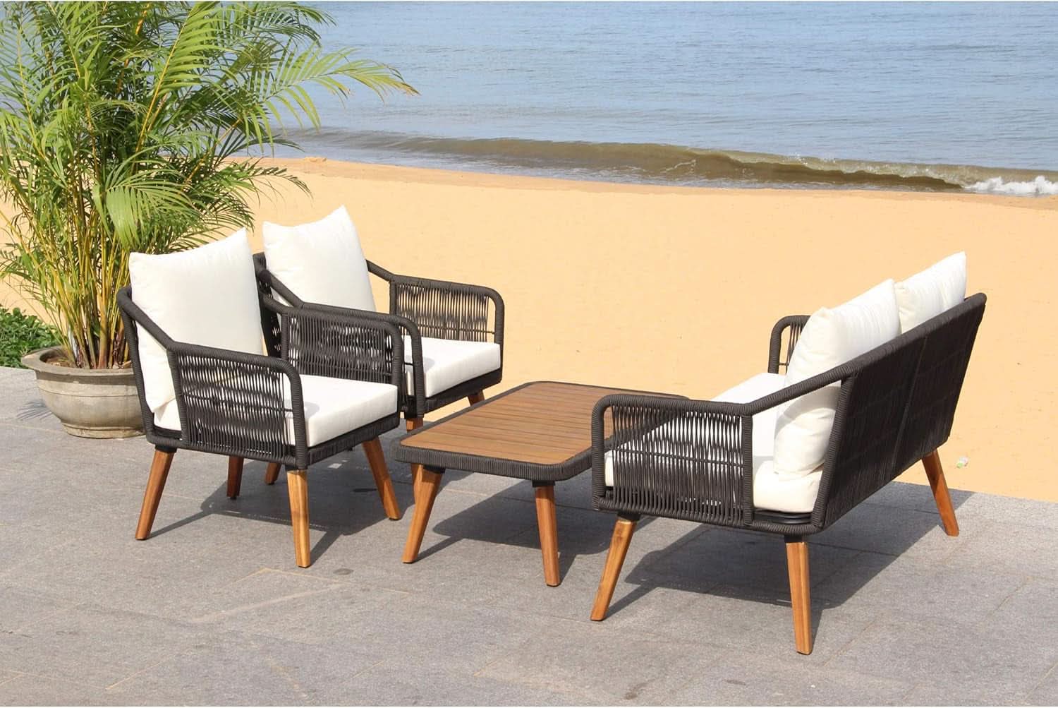 Outdoor Patio 4 Piece Eucalyptus Rope Furniture Set-0