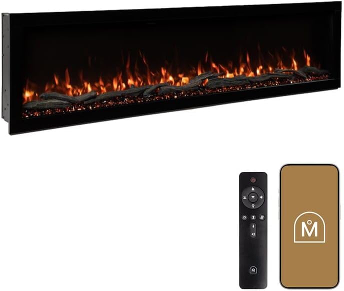 Highmark 72 Inch Smart Linear Electric Fireplace - Premium Flame with 10 Colors, Sleek Hidden Vent Design, Install Recessed in-Wall or Wall-Mount, WiFi Enabled.