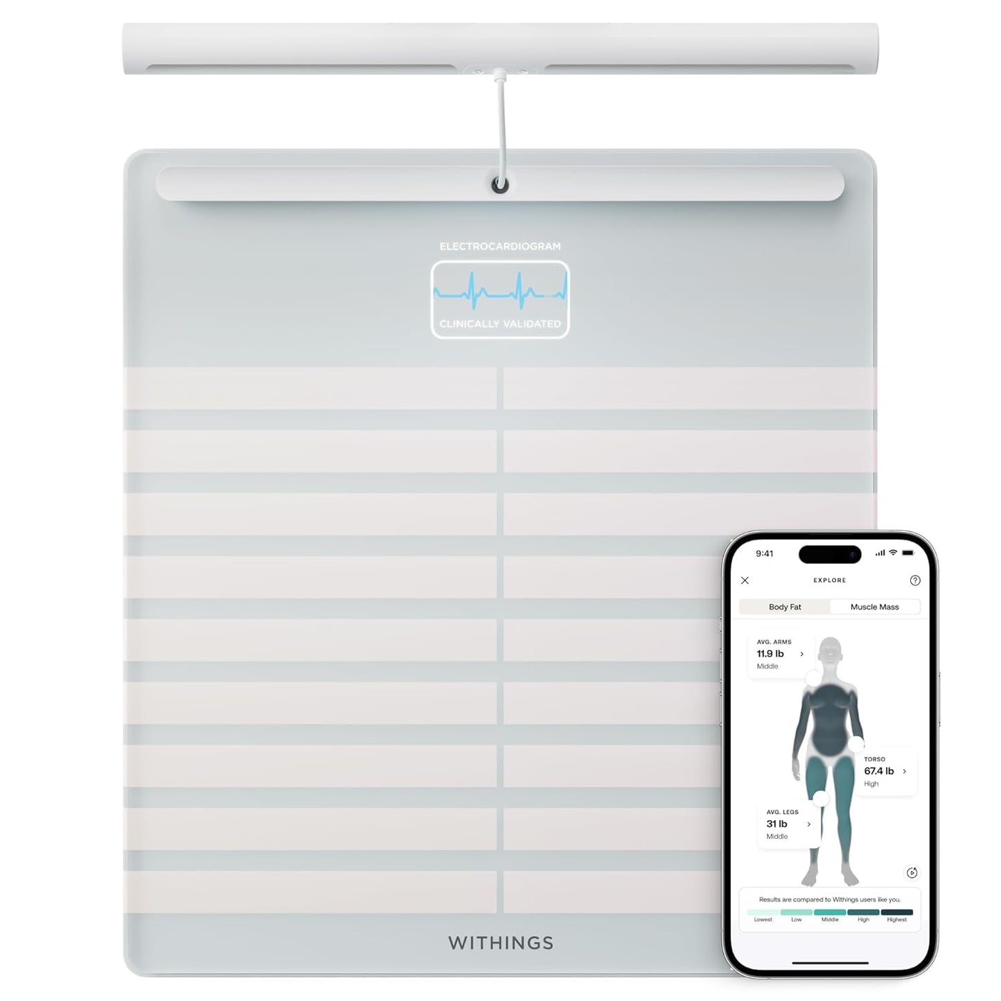 WITHINGS Body Scan - Smart Scale, Segmental Body Composition, ECG, Black