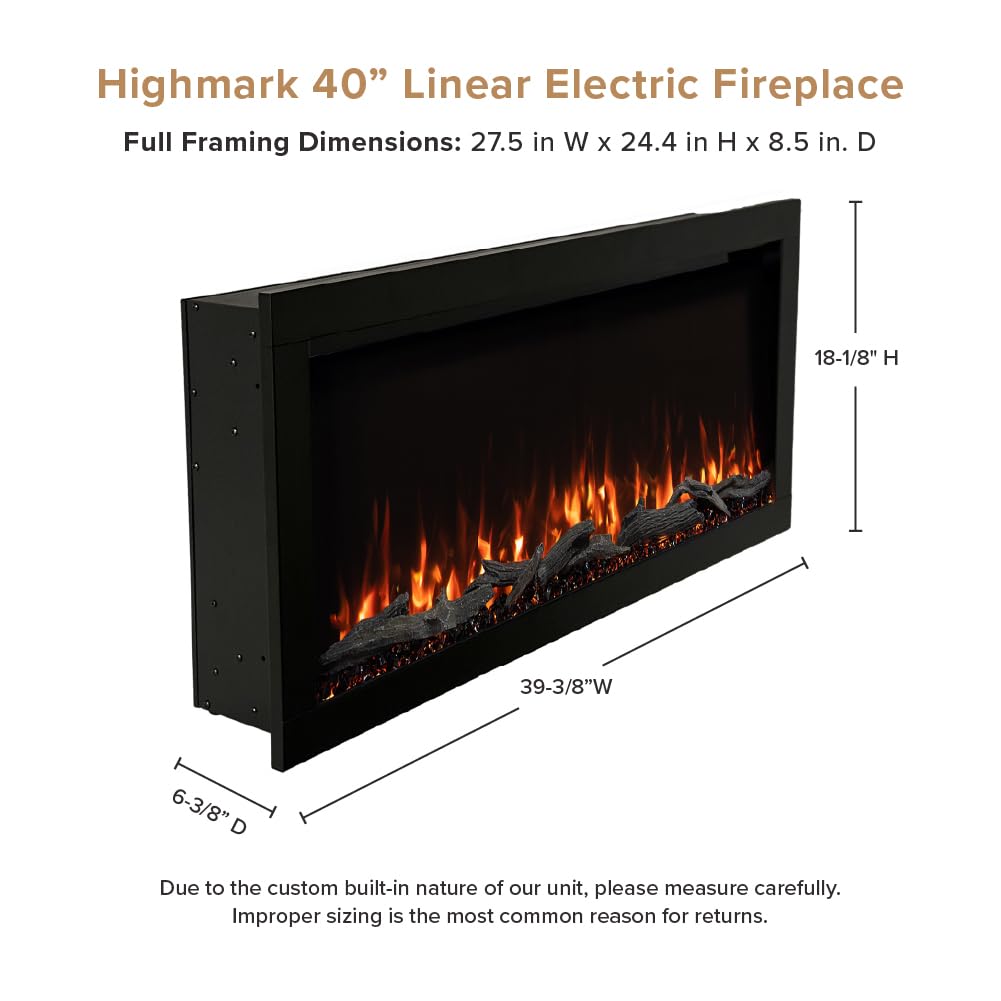 Highmark 72 Inch Smart Linear Electric Fireplace - Premium Flame with 10 Colors, Sleek Hidden Vent Design, Install Recessed in-Wall or Wall-Mount, WiFi Enabled.