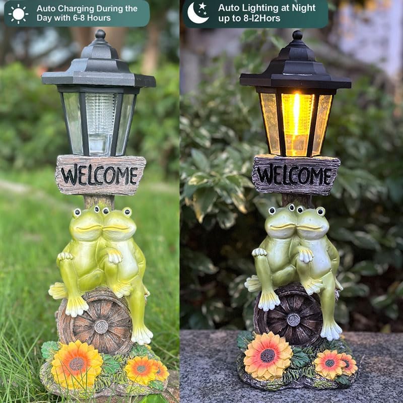 Solar Frog Garden Statue, Outside Frog Statue Gift - Outdoor Solar Garden Figurines Decorative Art Housewarming Gift Suitable for Balcony, Courtyard, and Lawn Decor