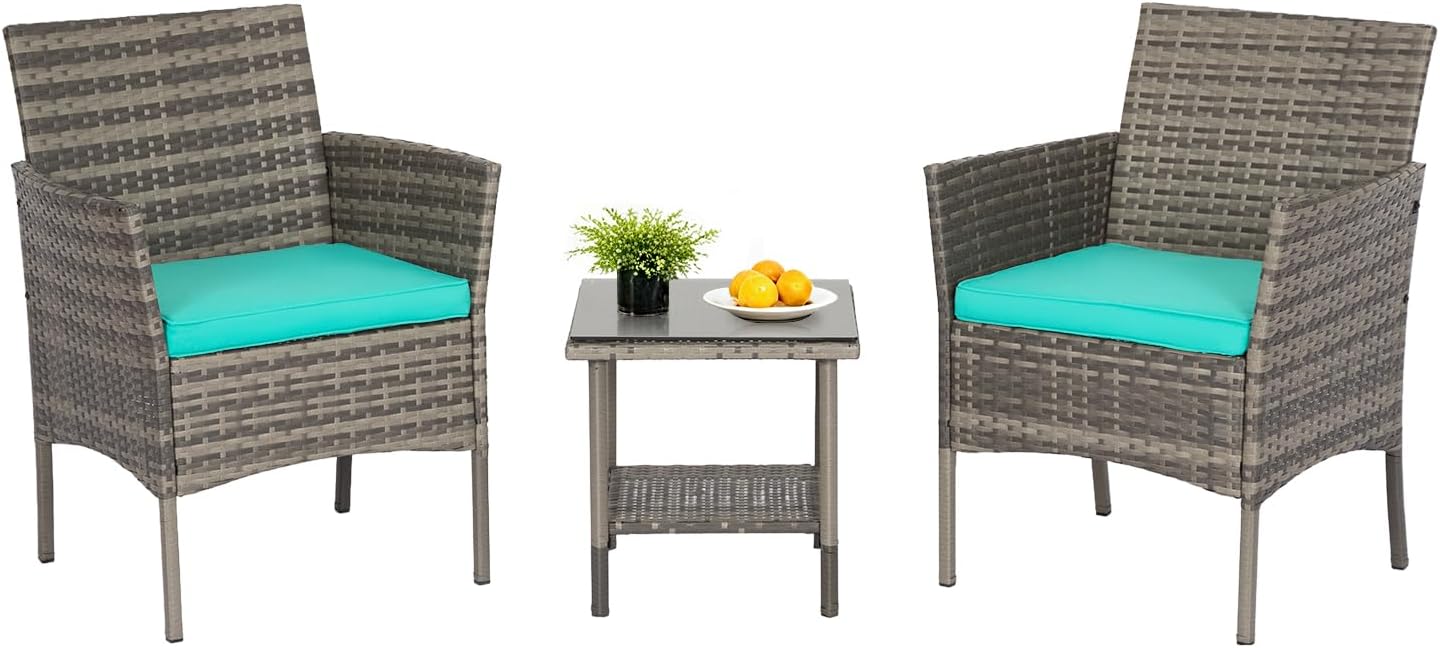 FDW 4-Piece Patio Furniture Set | Black | Outdoor Wicker Furniture | with Coffee Table | Modern Rattan Chairs Conversation Set | Outdoor Seating | Weather-Resistant | for Porch, Garden, Lawn