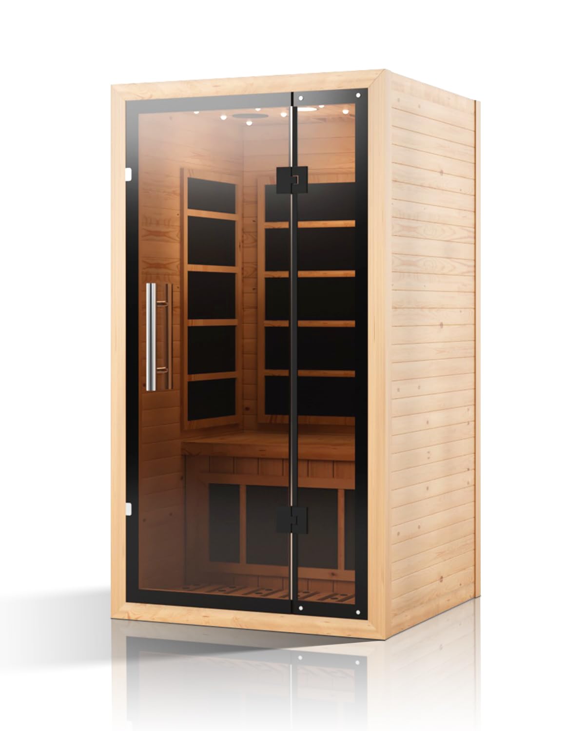 2 Person Infrared Saunas for Home with Recliner, 220V Traditional Sauna for Indoor Use, Canadian Ceder, Full Spectrum Sauna with 9 Heating Panels (Cedar)