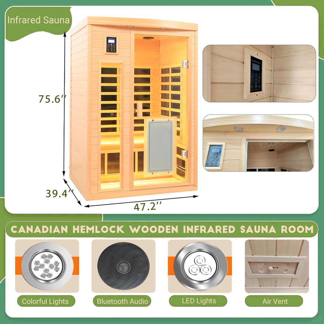 3 Person Infrared Sauna Ceramic Infrared Sauna w/Red Light Therapy | Far & Near Infrared Sauna Indoor, Low EMF Infrared Saunas for Home, Hemlock Deluxe Glass Home Sauna with Granite Backdrop