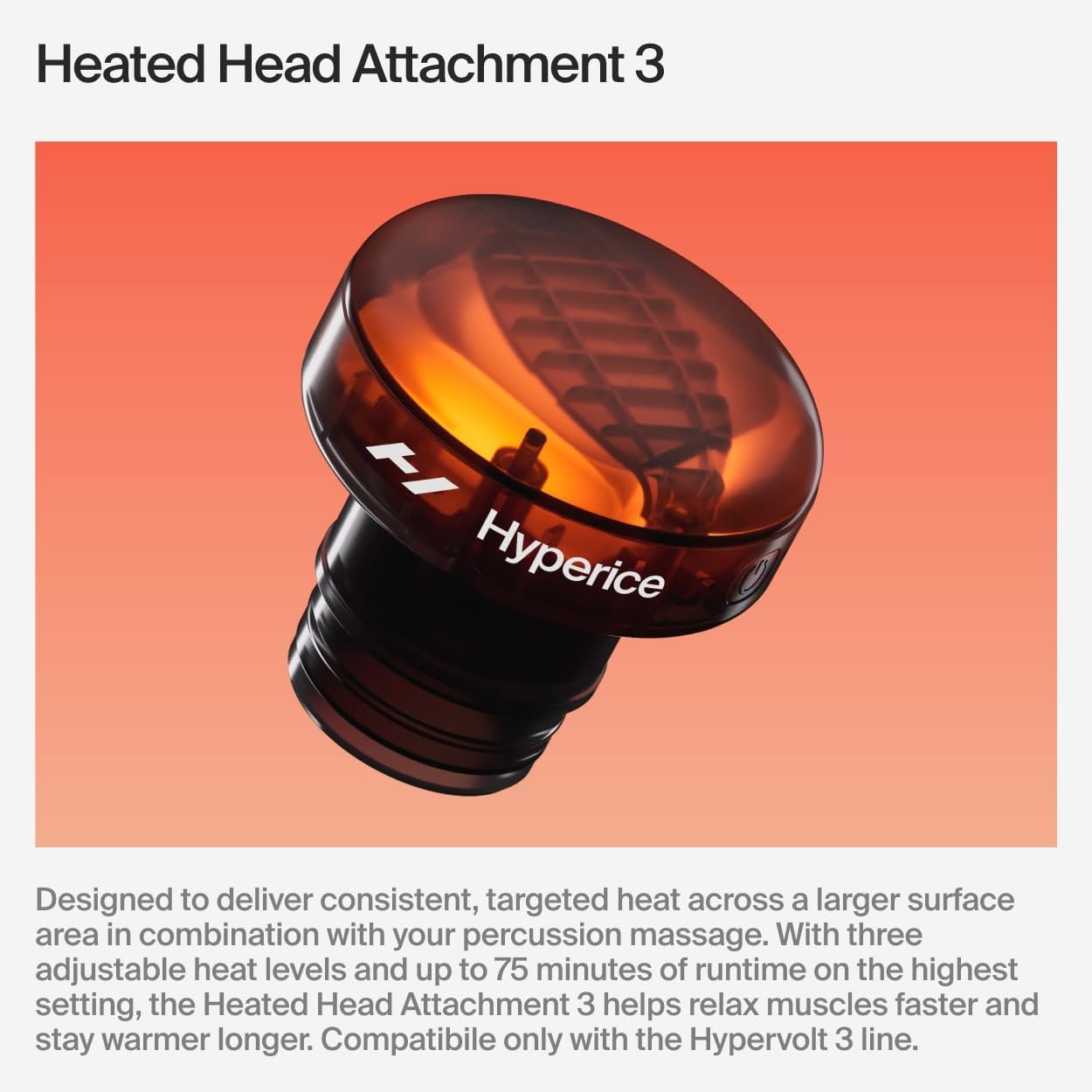 Hyperice Hypervolt 3 Percussion Massage Gun Heated Head Premium Carry Case | Loosen Tight Muscles | Five Speed Control Settings | Quiet Performance | Heated Head | Pressure Sensor Tech | 4 Hour Battery